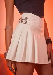 [Poster Grl] Icy Trailblazer Vegan Leather Pleated Mini Skirt