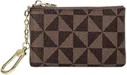 [Generic] Luxury Zip Key Chain Pouch | Mini Coin Purse Wallet Card Holder with Clasp | for Men Women - Coated Canvas, Brown, Coin Purses and Pouches