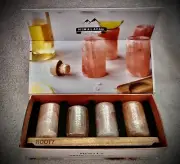 4 Himalayan Salt Shots With Solid Wood Acacia Serving Board. Hand Carved.