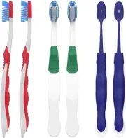 Fregum Firm Toothbrushes for Adults, with Built in Tongue Scraper, 6 Count