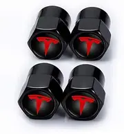 GO-UPP 4 Pcs Metal Car Wheel Tire Valve Stem Caps Replacement for Tesla Logo Styling Decoration Accessories, black