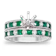 Princess-Cut Emerald and 0.50 CT. T.W. Natural Diamond Semi-Mount Bridal Engagement Ring Set in Solid 14K White Gold