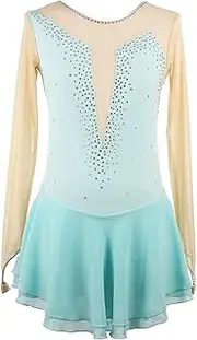 [Zagitova] Figure Skating Dress for Girls Patchwork Long Sleeve Women Ice Competition Dance Outfit with Shiny Rhinestone