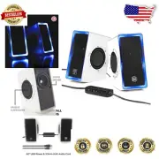 Compact Multimedia Speakers with Blue LED and In-Line Volume Control - 14W