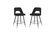 HomeStar Set of 2 Delphi Velvet Fabric Kitchen Bar Stool - Black