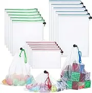 [15pack] Reusable Mesh Produce Bags Washable Eco-Friendly Bags for Grocery Shopping Storage Fruit Vegetable Toys