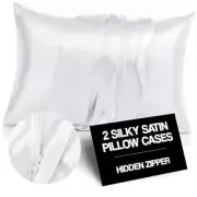 Satin Pillowcase for Hair and Skin Silk Pillowcases - Standard (2-pack) White