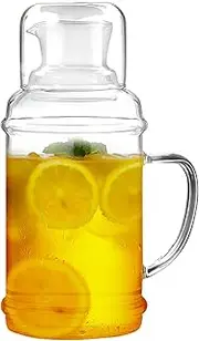[DOPUDO] Borosilicate Glass Water Pitcher 1100ml – Drinkable Lid with Seal and Dust Protection, Durable Glass Jug for Cold Beverages