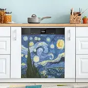 [Kigai] Starry Night Van Gogh Dishwasher Magnet Cover Magnetic Dishwasher Cover for Front Door Refrigerator Cabinet Kitchen Appliances Magnetic Stickers Decorative, 23" x 26"