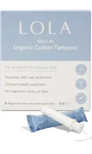 LOLA Organic Cotton Tampons, 8 Count - Tampons Regular, Period Feminine Hygiene