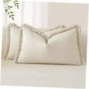 Set of 2 Linen Fringe Decorative Throw 20" x 12" (Pack of 2) Cream White