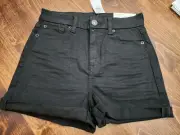 American Eagle Shorts Women's 4 Black Curvy Hi-Rise Shortie Next Level Stretch