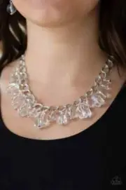 Paparazzi Necklace- Gorgeously Globetrotter- Silver with Clear Beads