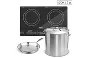 SOGA Dual Burners Cooktop Stove, 21L Stainless Steel Stockpot 30cm and 30cm Induction Fry Pan