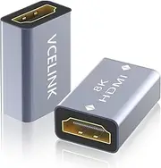 VCELINK HDMI Coupler 8K, HDMI 2.1 Female to Female Connector HDMI Extension Adapter, Support 8K@60Hz / 4K@120Hz 120UHD, 7680 * 4320 Resolution, 3D, HDR, ARC for Laptop, PC, Monitor, Roku TV, 2 Pack