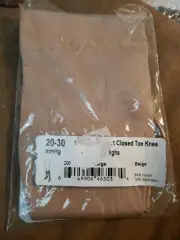 Ames Walker 20-30 mmHg Compression Stockings Knee Highs Large Closed Toe Beige