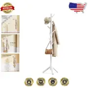 Elegant Height-Adjustable Wooden Coat Stand with 8 Hooks for Modern Hallways