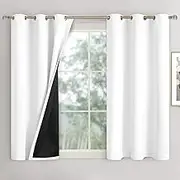 QUEMAS Short Blackout Curtains 54 Inch Length 2 Panels, 100% Light Blocking Thermal Insulated Soundproof Grommet Small Window Curtains for Bedroom Basement with Black Liner, Each 42 Inch Wide, White