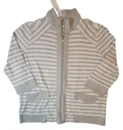 Chico's Zenergy Womens Jacket Size 12/14 Grey Striped Front Zip New With Tags