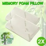 2X Luxury Soft Contour Bamboo Pillows Cushion Memory Foam Fabric Hypoallergenic