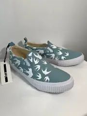 MCQ Alexander McQueen Swallow Slip-On Sneakers Seaglass Blue White Birds Canvas