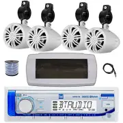 Dual Bluetooth Marine Receiver, Cover, Antenna,Wire, 4x 2.25" 10W White Speakers