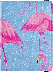 [Amooorous] Fake Glitter Cartoon Flamingo Blue Leather decorative Passport and Vaccine Card Holder Combo Travel Documents Organizer Protector Passport Wallet Lightweight, Fake Glitter cartoon flamingo blue, 1