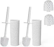 [Qudubuy] Toilet Brushes Set of 2 - White Plastic Replaceable Toilet Cleaner Brushes with Ergonomic Handle & Soft Flexible Bristles, Includes 4 Brush Heads for Bathroom Cleaning