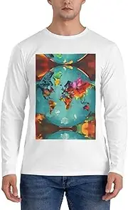 [GaxfjRu] World Map Print Casual Crewneck Lightweight Sweater Men's Long Sleeve Shirts, Sizes S-3X, White, XL