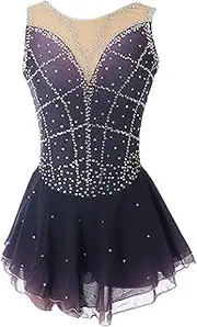 [Zagitova] Sleeveless Figure Skating Dress with Rhinestones Women Crew Neck Roller Skating Costumes for Competitions