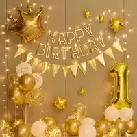 在飛比找momo購物網優惠-極美金色皇冠生日氣球燈飾組1組(生日派對 氣球佈置 周歲 桌
