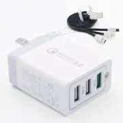 3-Port QC3.0 Adapter Charger 3in1 USB Cable for Samsung Galaxy Note 8 SM-N950U