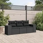 3 Piece Outdoor Patio Furniture Sets, Garden Sofa Set with Cushions Black Poly Rattan