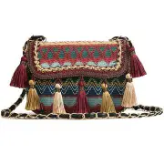 Women Tassel Bohemian Shoulder Bag Crossbody Bags Travel Red Colour