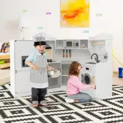 CostwayCorner Play Kitchen with Range Hood for Kids 3+ Years Old