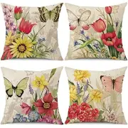 Throw Pillow Covers 18x18 Set of 4 Decorative Spring Pillow Covers Linen