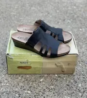 Naot Carriage Sandal Women's Size 9 Black Leather Wedge Heel Slide