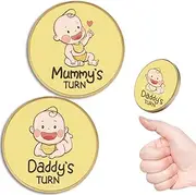 2PCS Funny Baby Gift, New Dad Mom Parents Decision Coin Gift for Dad Mom to be, Pregnancy Gifts for First Time Daddy Mummy, Baby Shower Announcement, New Parents Gifts for Fathers Day (Yellow Metal)