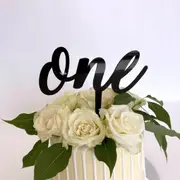 Black Acrylic 'One' Script Birthday Cake Topper