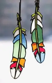 Handmade TWIN FEATHERS Stained Glass SUNCATCHERS Mother's Day Gardeners Gift