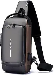 [MAIABLEAU] Men's Crossbody Bag Chest Bags Anti Theft Sling Bag PU Leather Shoulder Bag with USB Charging Port