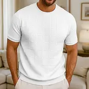 Men's Waffle Tee T Shirt Tee Short Sleeve Shirt Short Sleeve Crew Neck Summer All Seasons Plain Fashion Designer Basic Jacquard Vacation Street Casual Black Wh