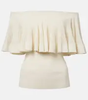 [Zimmermann] Zimmermann Illuminate pleated ribbed-knit top AU 12 white