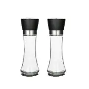 Catzon 2 Packs Salt and Pepper Grinder Set Tall Glass Ceramic Sea Salt Grinder & Pepper Shaker Pepper Mill & Salt Mill - Black