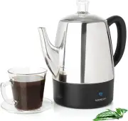 Mixpresso Small Percolator Coffee Pot Electric 4 Cup, Stainless steel 4 cup