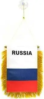 Russia Mini Banner 6'' x 4'' - Russian Pennant 15 x 10 cm - Mini Banners 4x6 inch Suction Cup Hanger - AZ FLAG