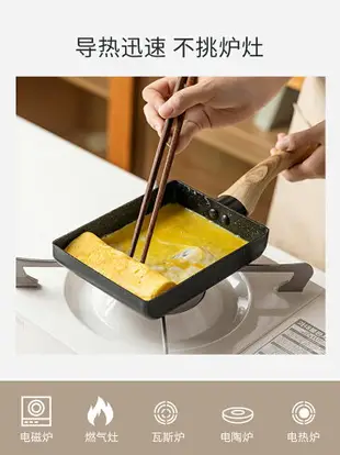 摩登主日式不粘鍋玉子燒煎鍋家用電磁爐通用平底鍋長方形煎蛋鍋