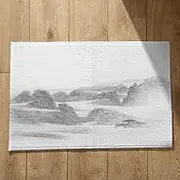 EHOMERY Plaid Door Mat Outdoor Underlay Floor Mats for House Chinese Style Ink Landscape Painting Large Welcome Front Bathroom Foot Scrubber 45x75cm, Black White