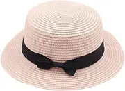 [Generic] Flat Straw Hats for Women Outdoor Beach Sun Hats Wide Brim Summer Cap Ladies Panama Hat Elegant Bucket Hat