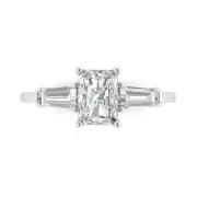 Three-Stone Engagement Ring - 14K White Gold, 1.5ct Emerald Simulated Diamond